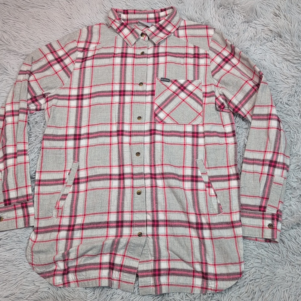 Columbia Shirt Womens XL Gray Plaid Gorpcore Pockets Button Up Casual‎ Comfort